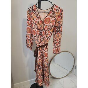 Laroque Original Polyester Dress Lined Belt Tie Front Sz S Multicolor